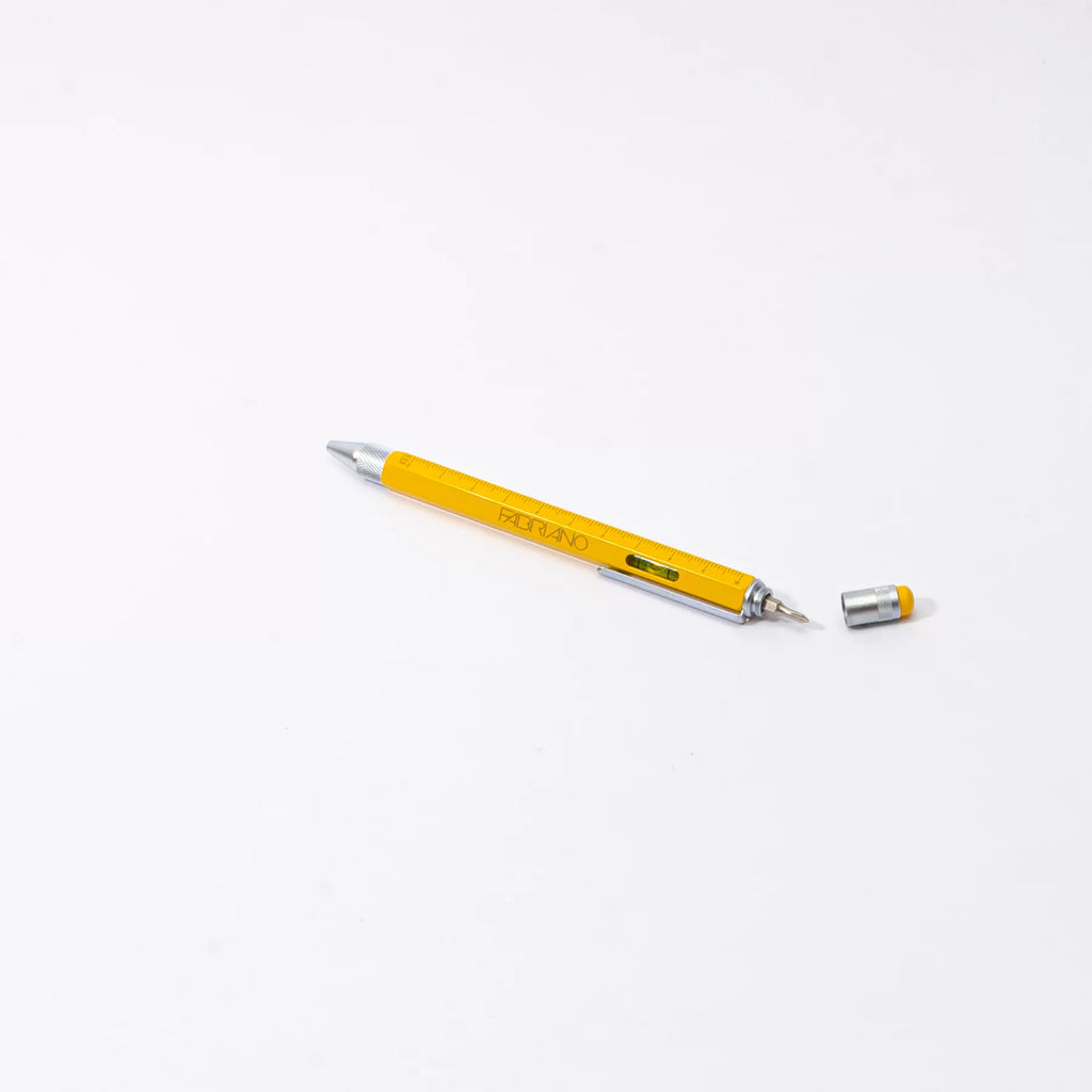 stylo bille de construction jaune fabriano avec niveau et stylet et tournevis papeterie en ligne foglietto